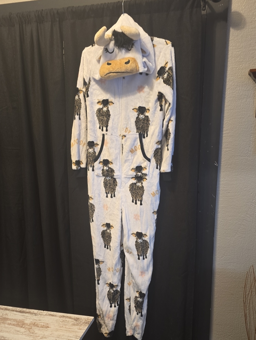 Holiday Time White Cow Hooded One-Piece Footie Pajamas